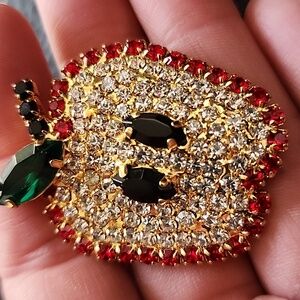VTG Sparkling Apple Brooch with Red and Green Accents